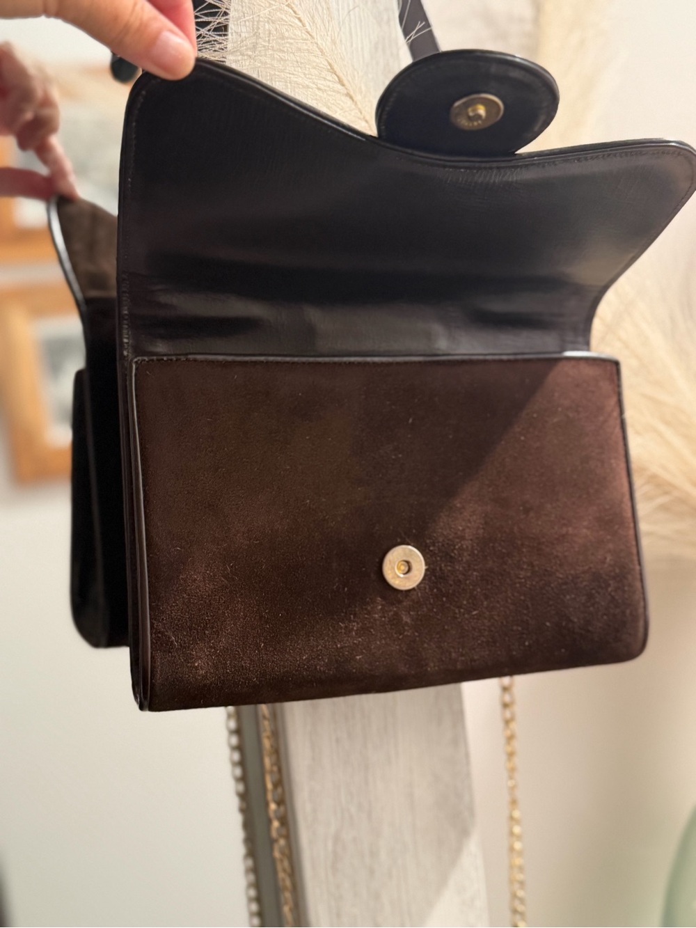 Vintage GUCCI Sherry LineBrown Suede Crossbody Shoulder Bag with Red-Green Strip - Picture 2 of 4